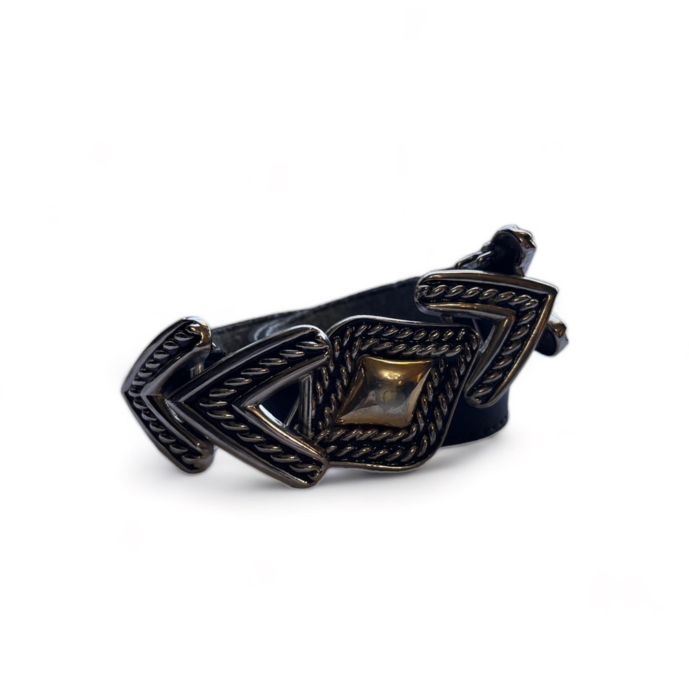 VTG Boho Leather Belt, Mixed Metals